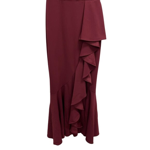 XSCAPE Evening Gown Off The Shoulder Burgundy Size 2P Ruffled High Slit NEW $249 - Picture 5 of 7
